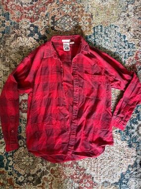 Vintage Cotton Introspect Red Plaid Long-Sleeve Button-Down Shirt